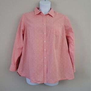 TALBOTS Size 2X Swiss Dot Gingham Check Roll Tab Sleeve Button Up Shirt Blouse